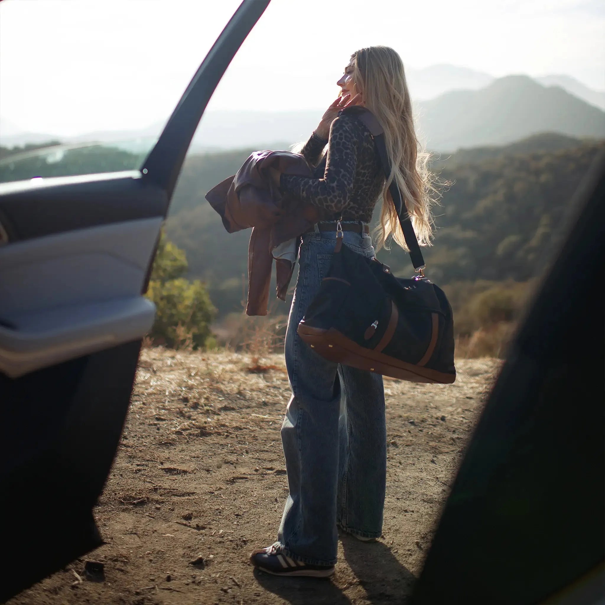 ELLE Luxe Journey 30L Twill and Vegan Leather Weekender Duffel Bag