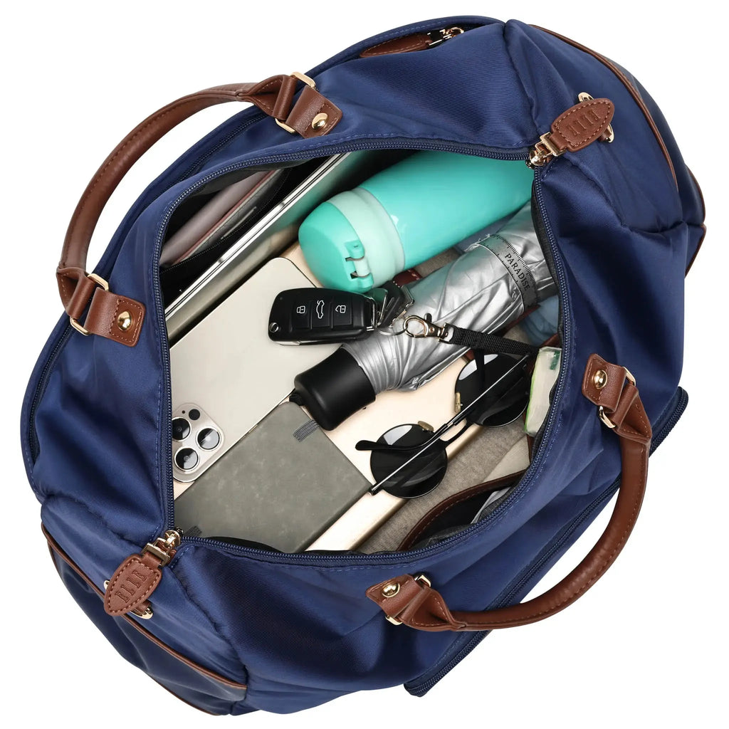 ELLE Luxe Journey 30L Twill and Vegan Leather Weekender Duffel Bag