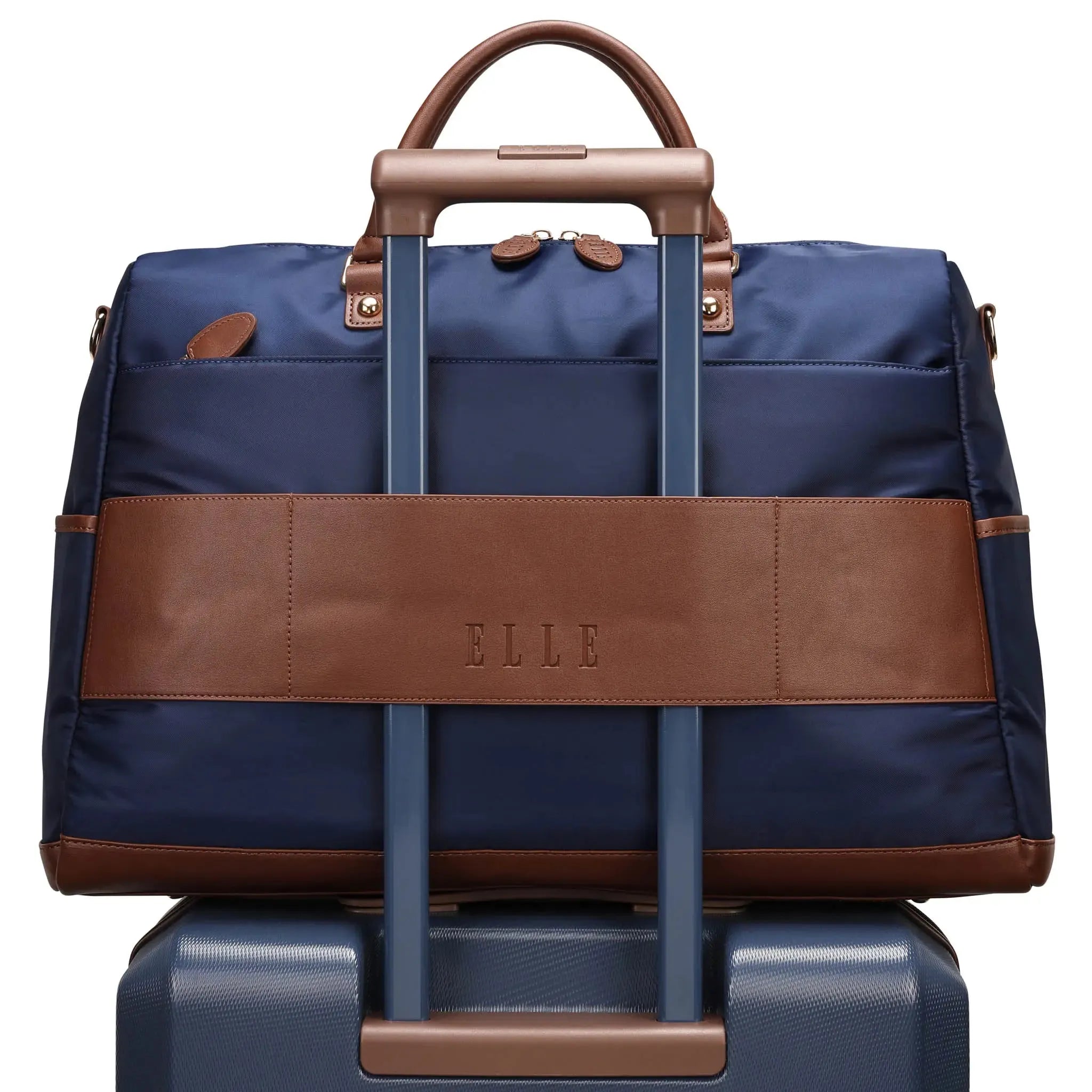 ELLE Luxe Journey 30L Twill and Vegan Leather Weekender Duffel Bag
