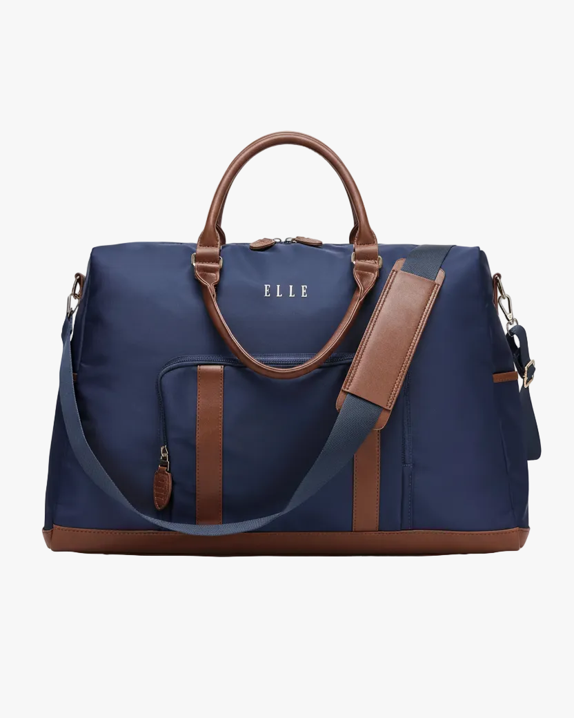 ELLE Luxe Journey 30L Twill and Vegan Leather Weekender Duffel Bag