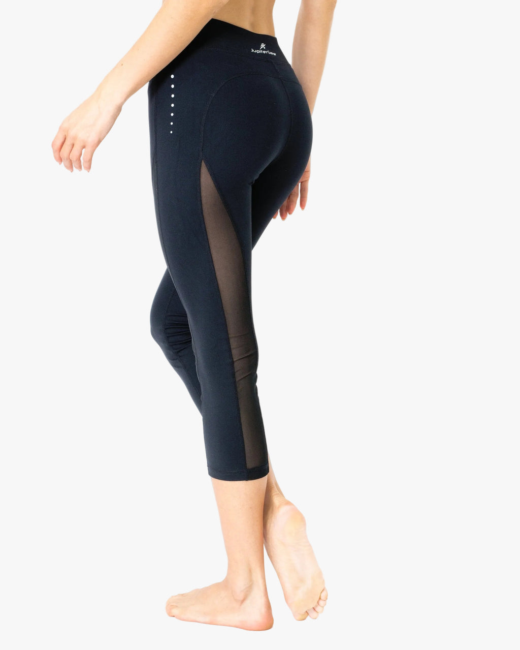l'Espace Low-Waisted Capri Leggings with Mesh Panels and Reflective Strips