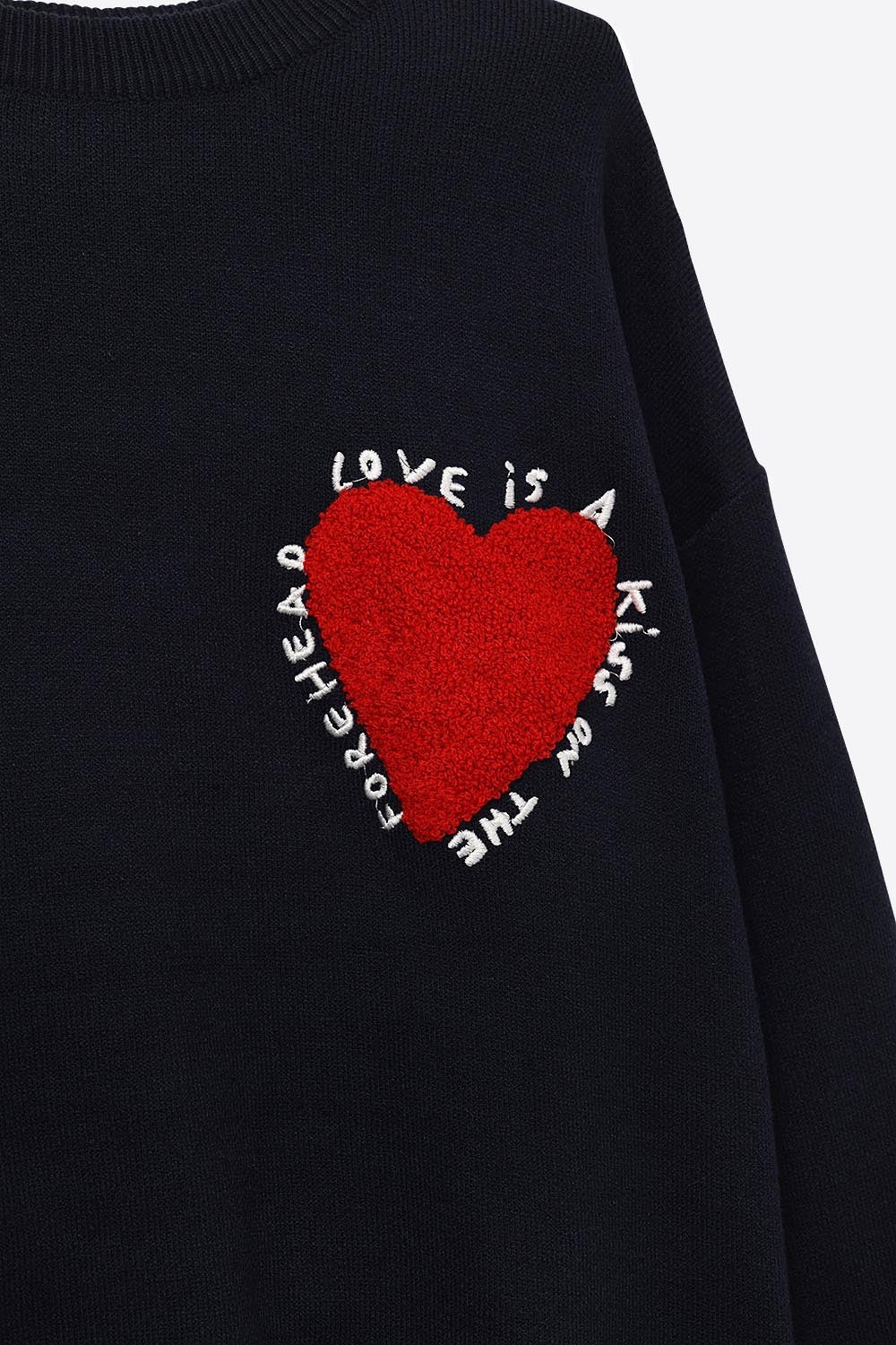 Embroidered Heart Knitted Jumper with Text in Navy
