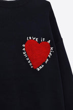 Embroidered Heart Knitted Jumper with Text in Navy