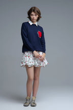 Embroidered Heart Knitted Jumper with Text in Navy