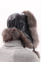Genuine Silver Fox Fur Leather Hat