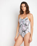 One-Piece Swimsuit F1701 White & Green Snake