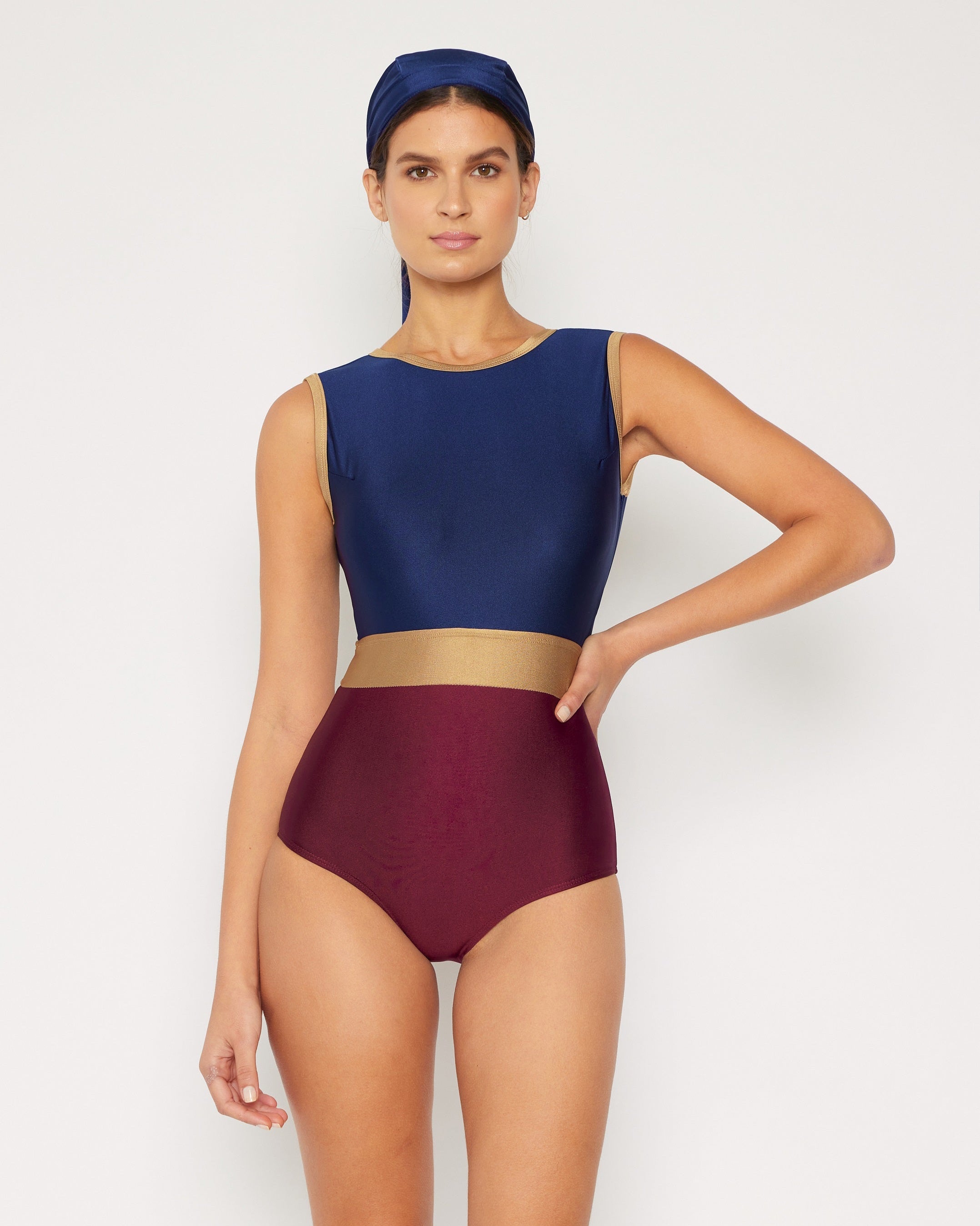 One-Piece Swimsuit & Skirt Set F1825 Shine Navy