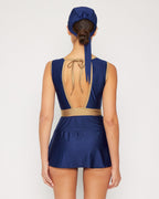 One-Piece Swimsuit & Skirt Set F1825 Shine Navy