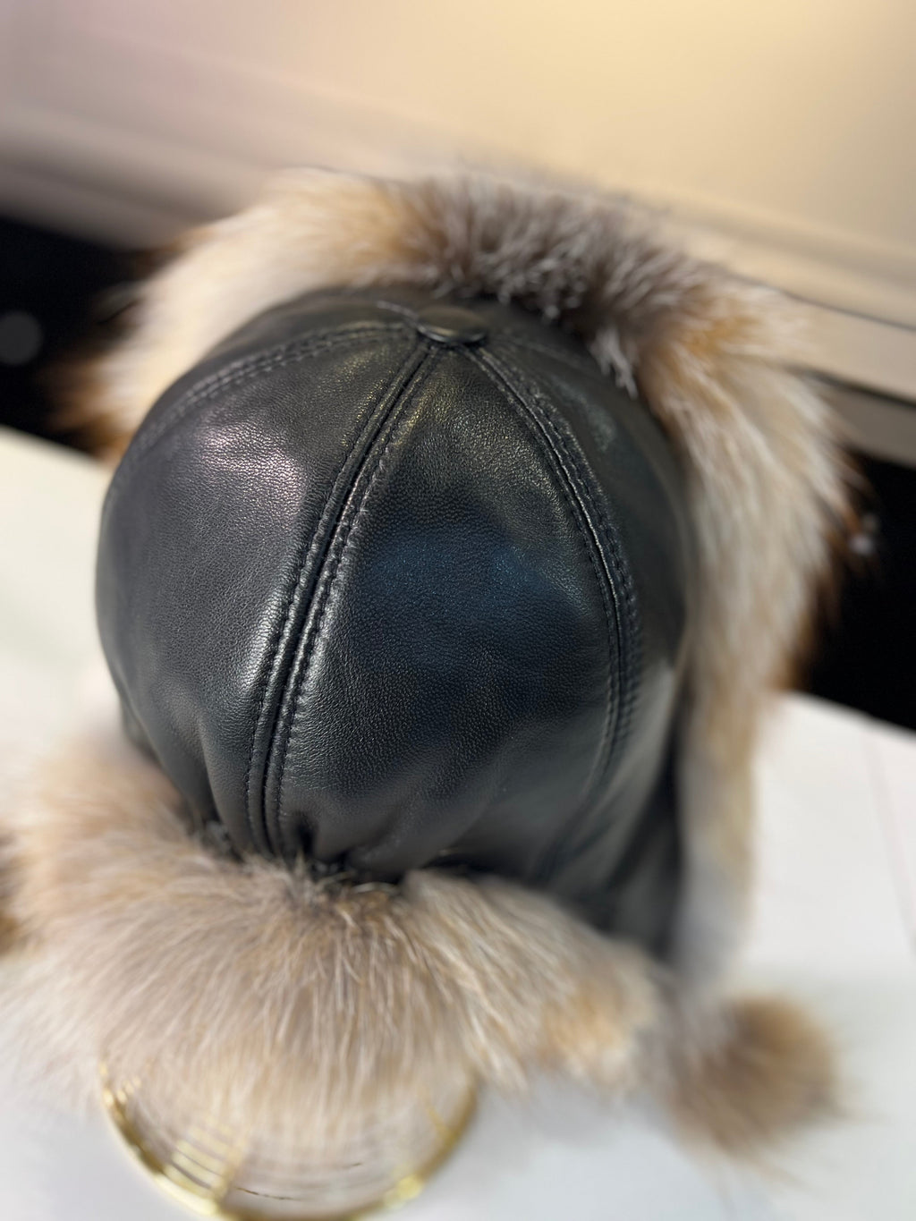 Genuine Silver Fox Fur Leather Hat