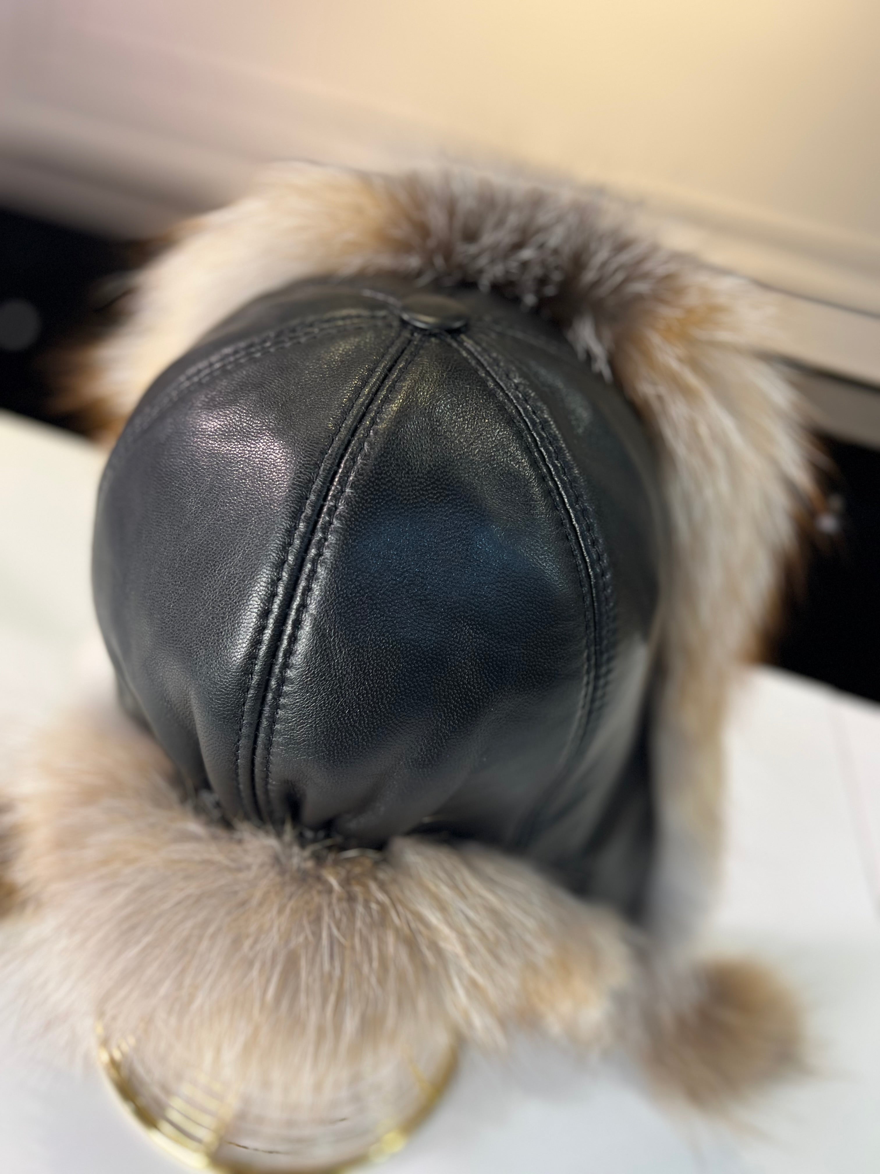 Genuine Silver Fox Fur Leather Hat