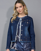 Collarless Frayed Edge Denim Jacket by Picadilly