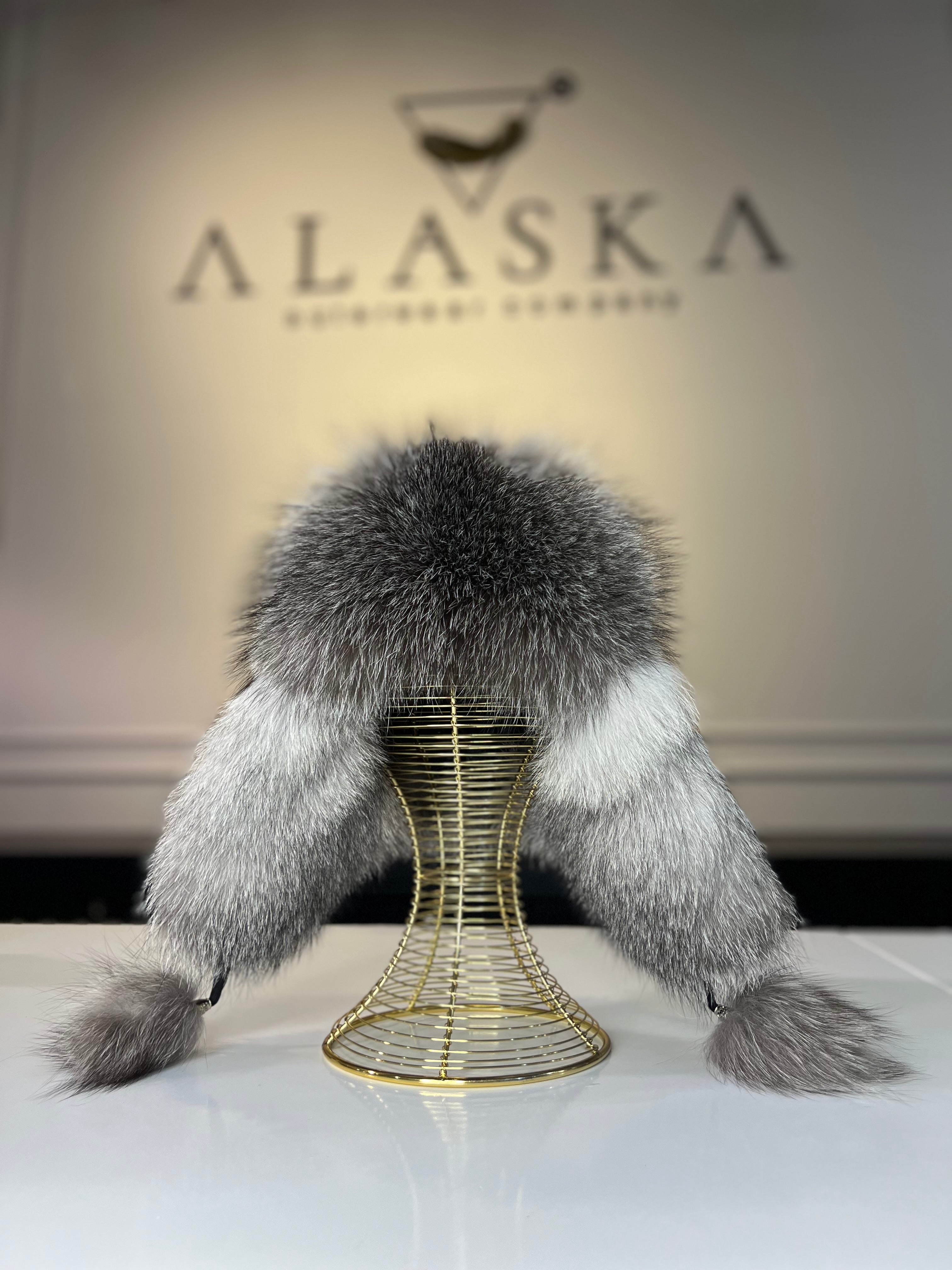 Genuine Silver Fox Fur Leather Hat