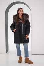 Genuine Polar Fox Insulated Coat | Black