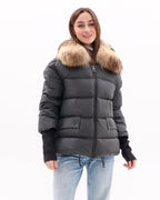 Genuine Fur Trim Down Fill Coat in Black