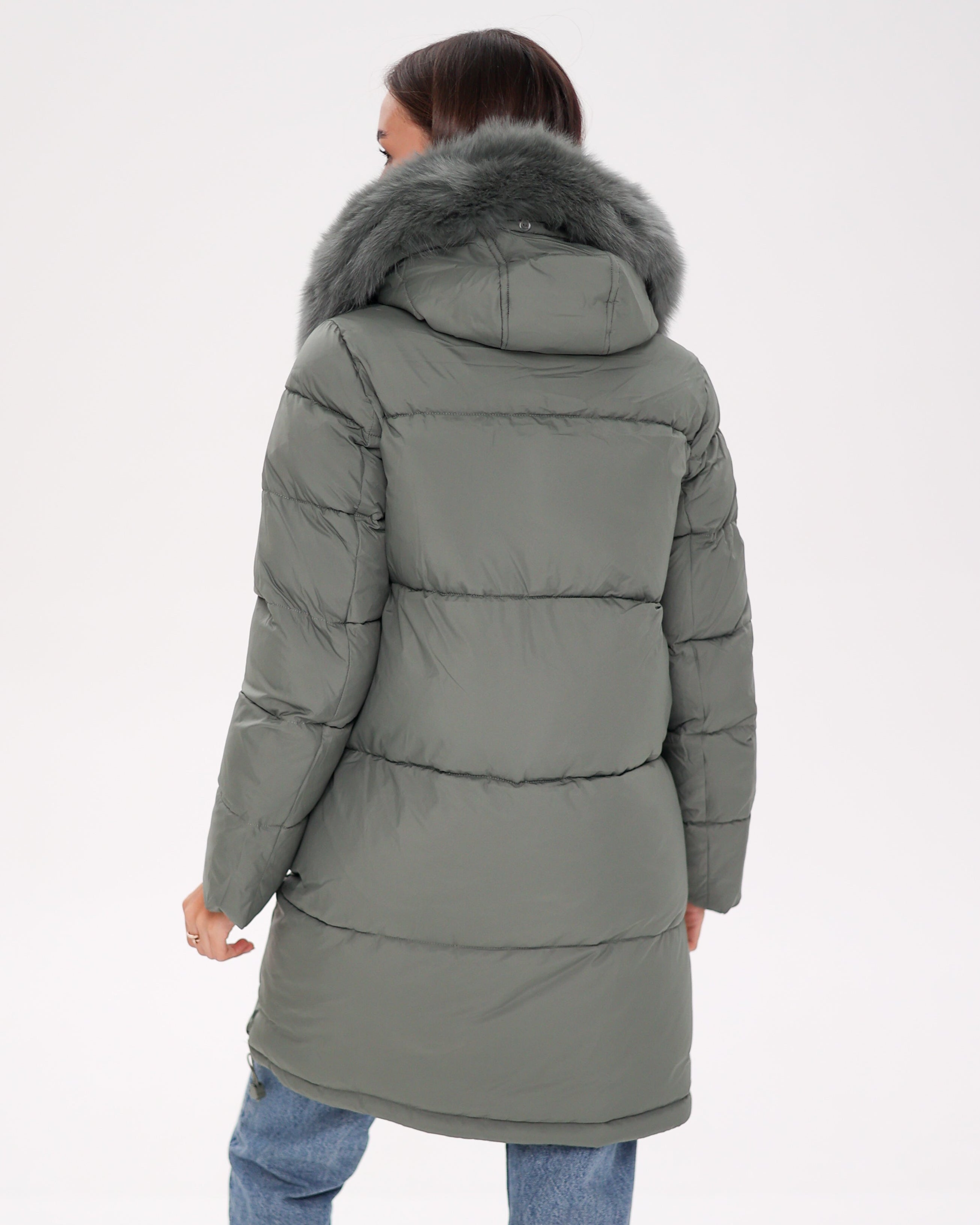 Genuine Polar Fox Trim Bio Down Coat | Sage