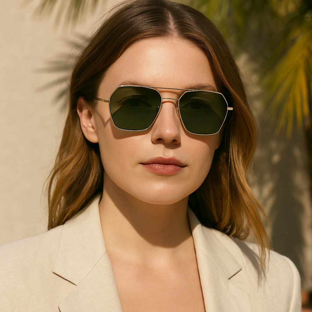 WO|MN Aviator Sunglasses Polarized Green in Gold Metal