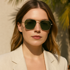 WO|MN Aviator Sunglasses Polarized Green in Gold Metal