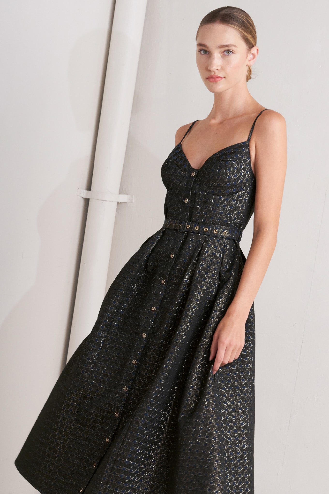 Noir Tapestry Woven Midi Dress