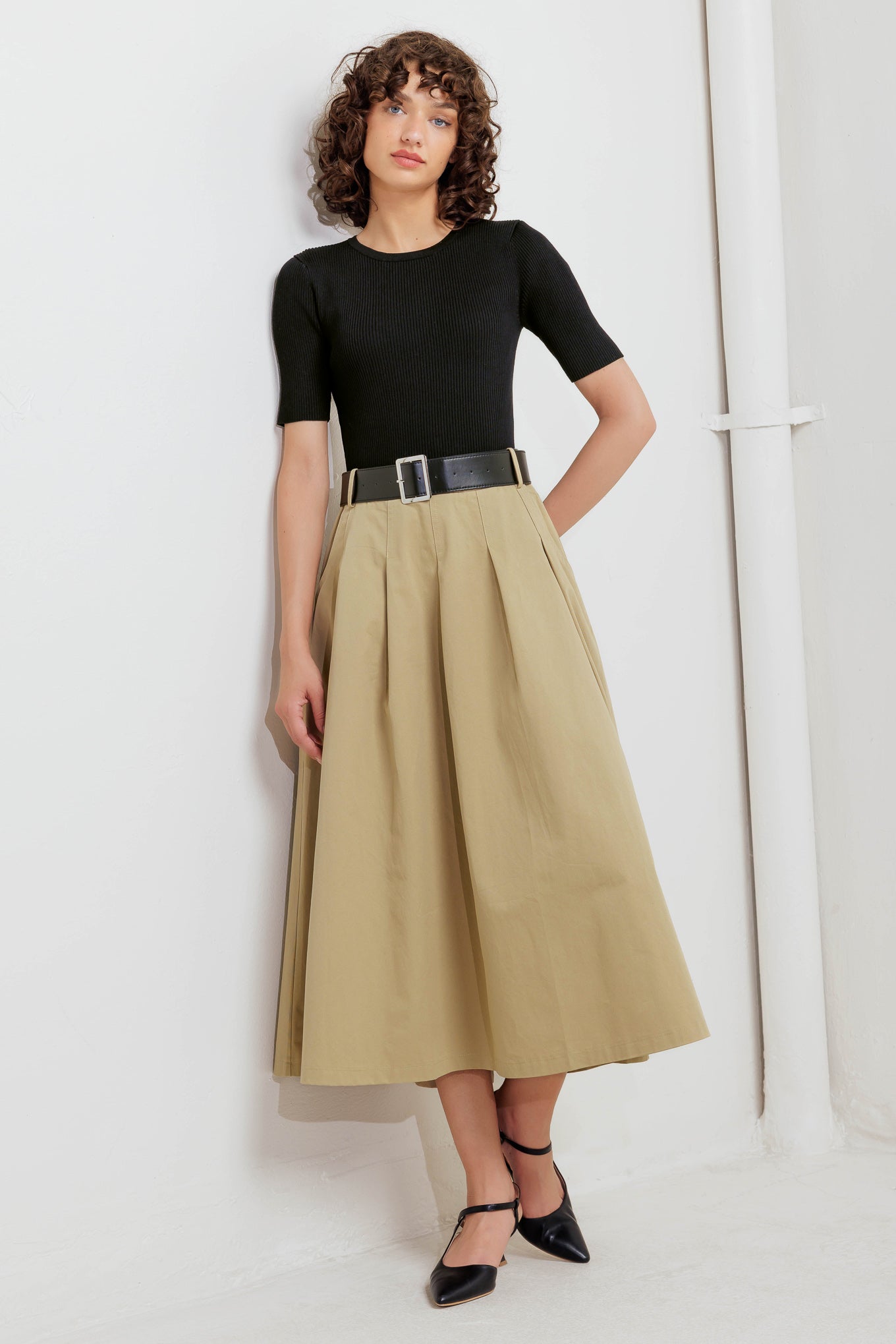 Sculpted Grace Sweater Woven Top and Skirt Dress