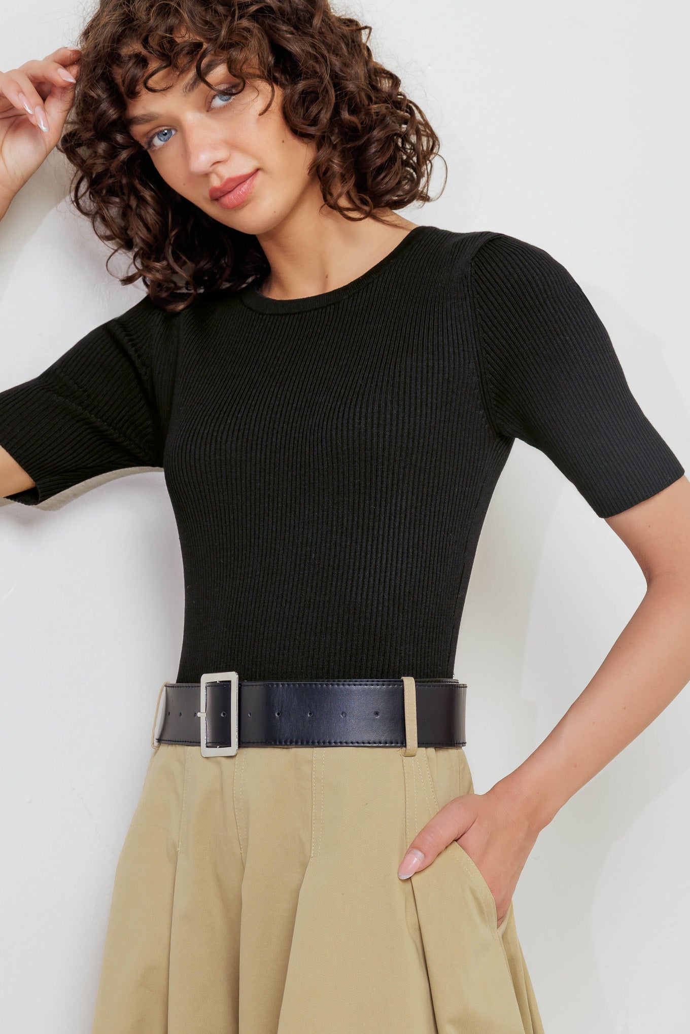 Sculpted Grace Sweater Woven Top and Skirt Dress