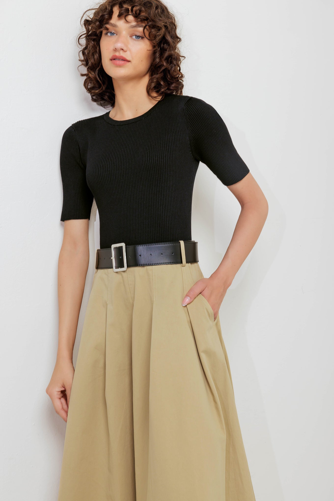 Sculpted Grace Sweater Woven Top and Skirt Dress