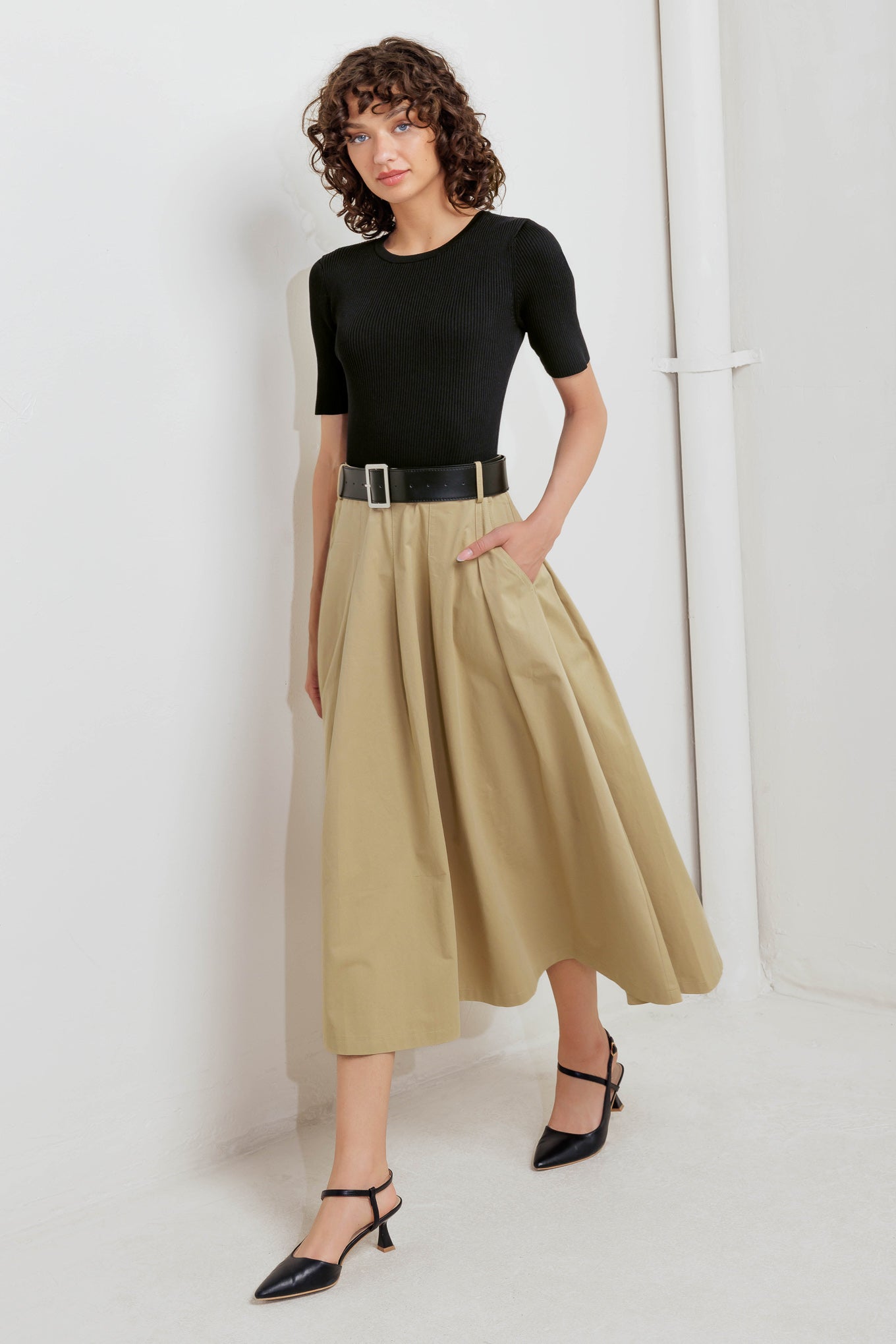 Sculpted Grace Sweater Woven Top and Skirt Dress