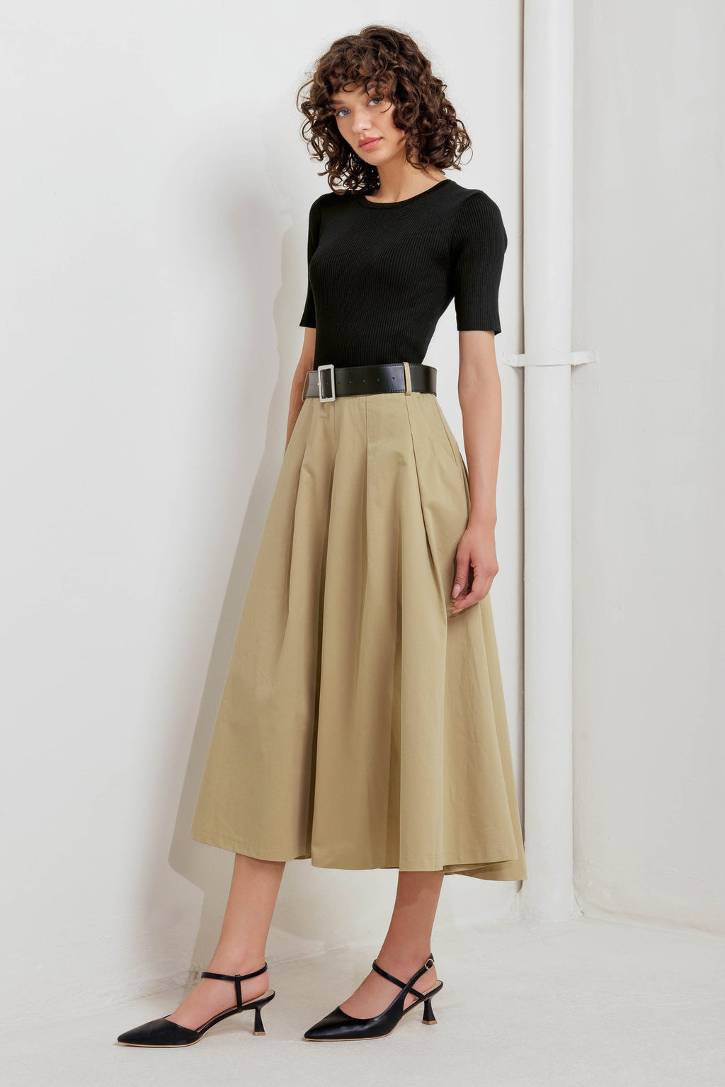 Sculpted Grace Sweater Woven Top and Skirt Dress