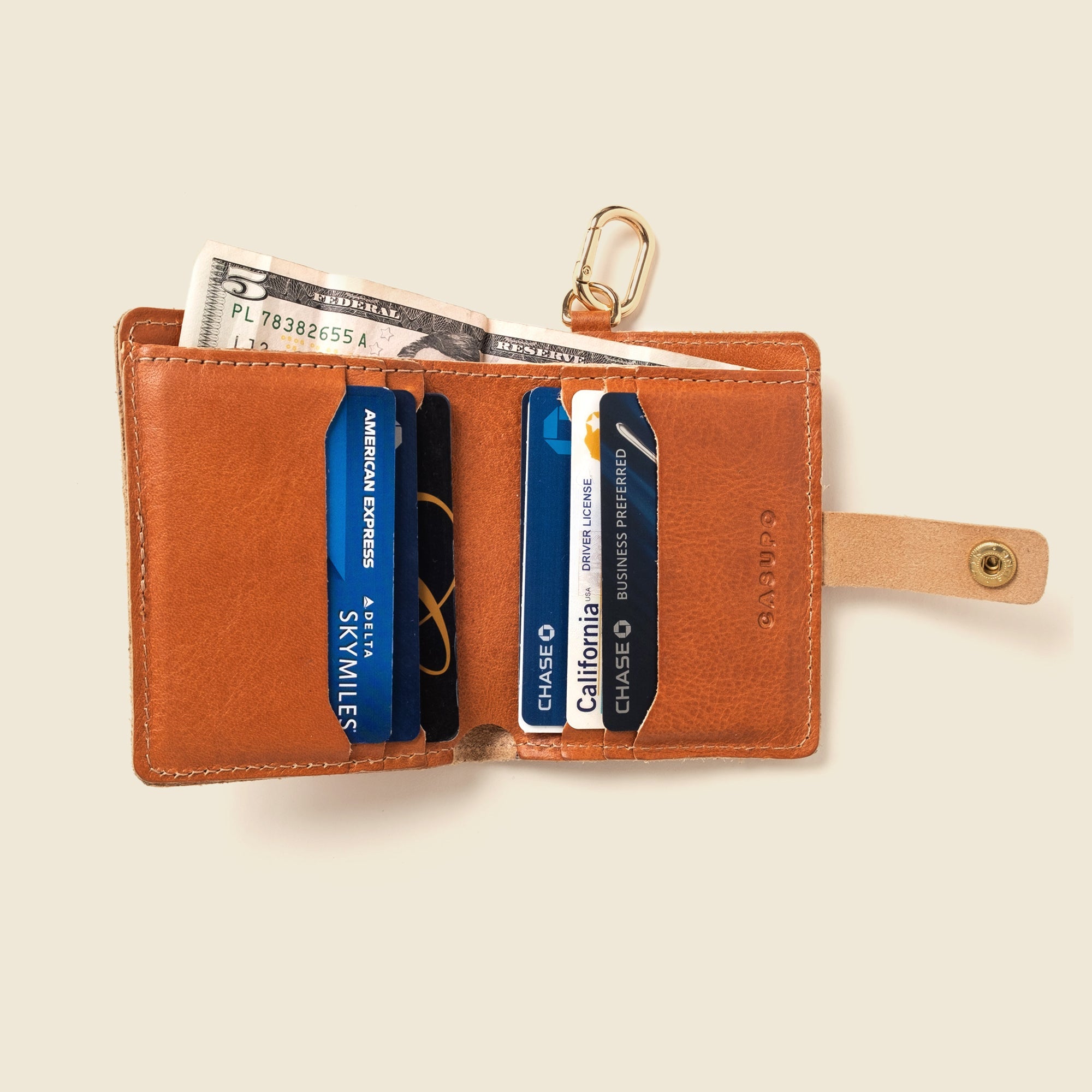 Wallet with Snap and Key Ring | Natural