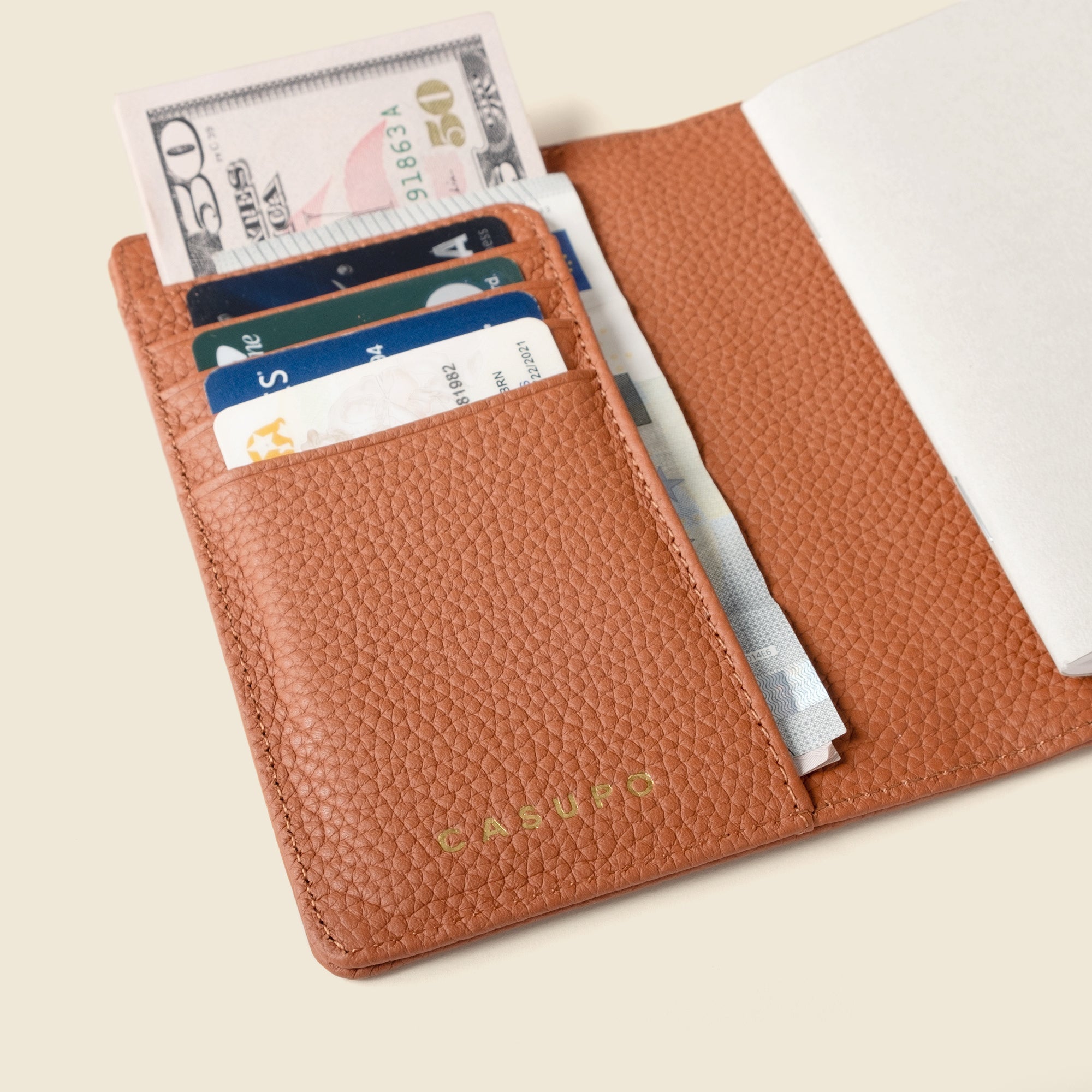 Leather Passport Wallet with RFID | Tan