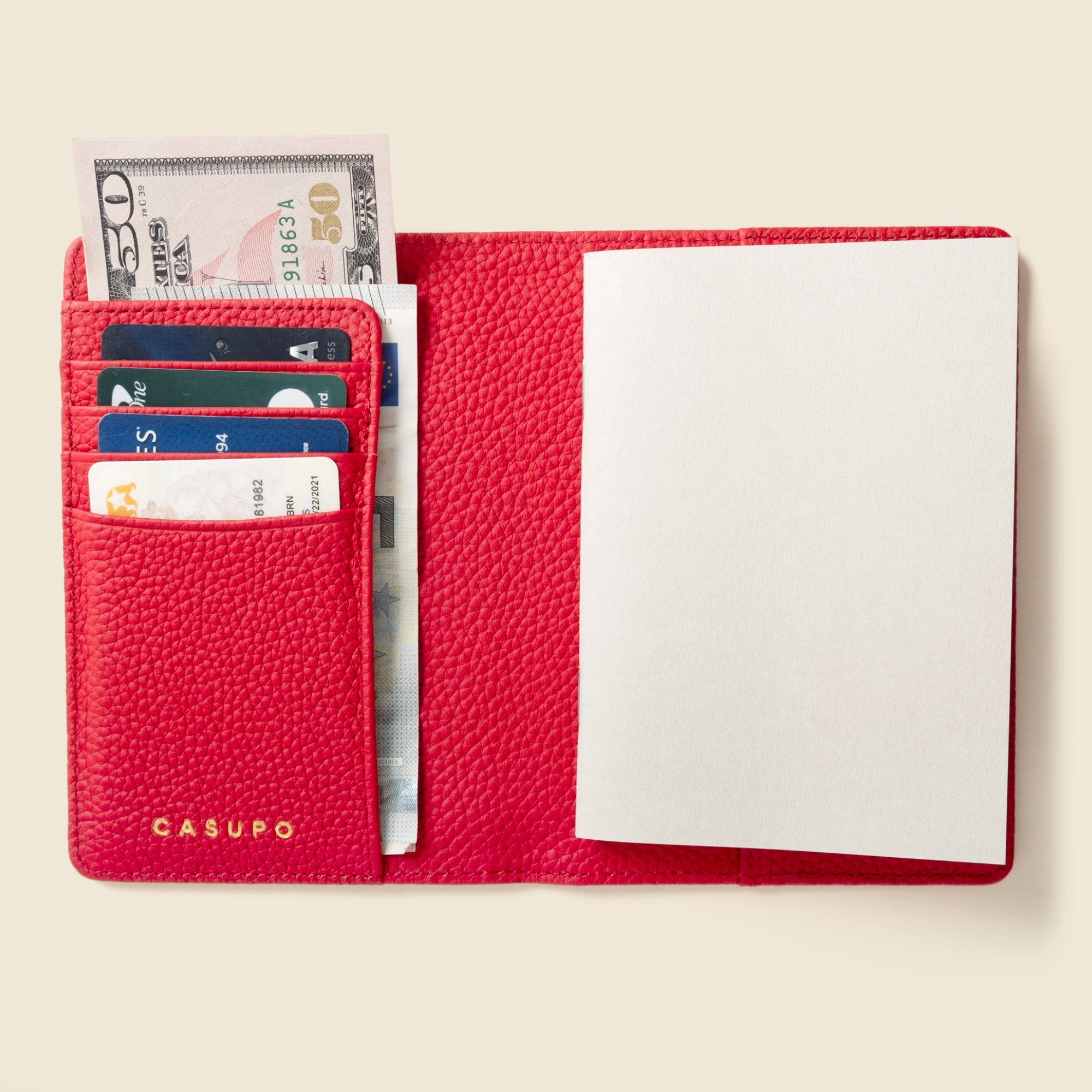 Leather Passport Wallet with RFID | Red