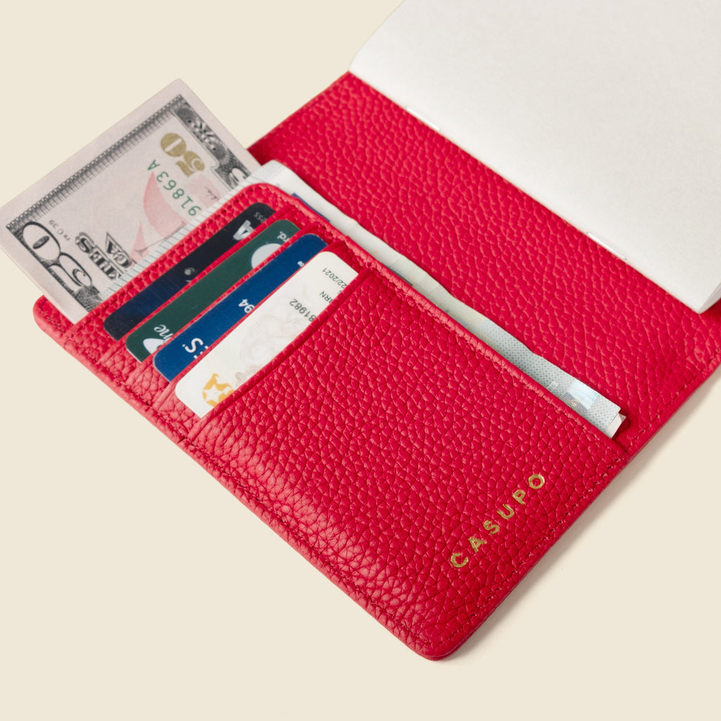 Leather Passport Wallet with RFID | Red