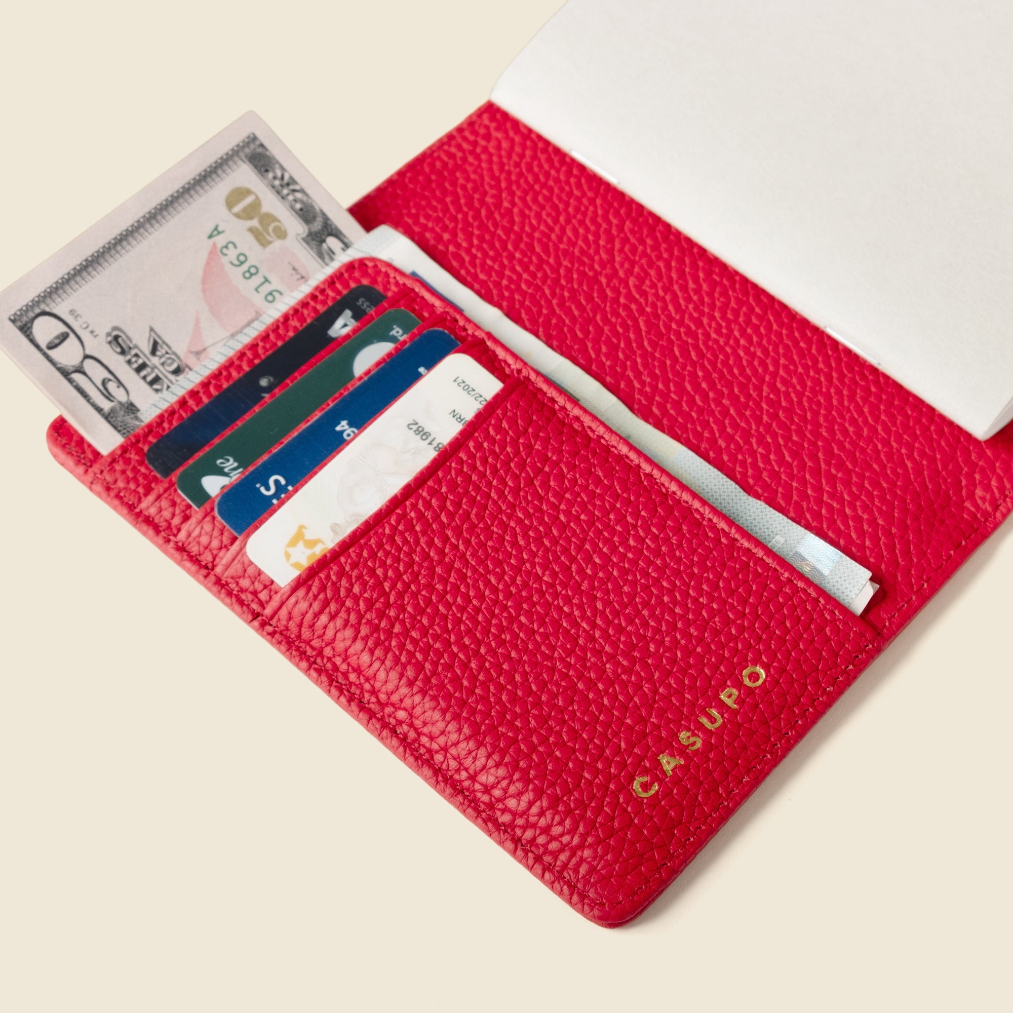Leather Passport Wallet with RFID | Red