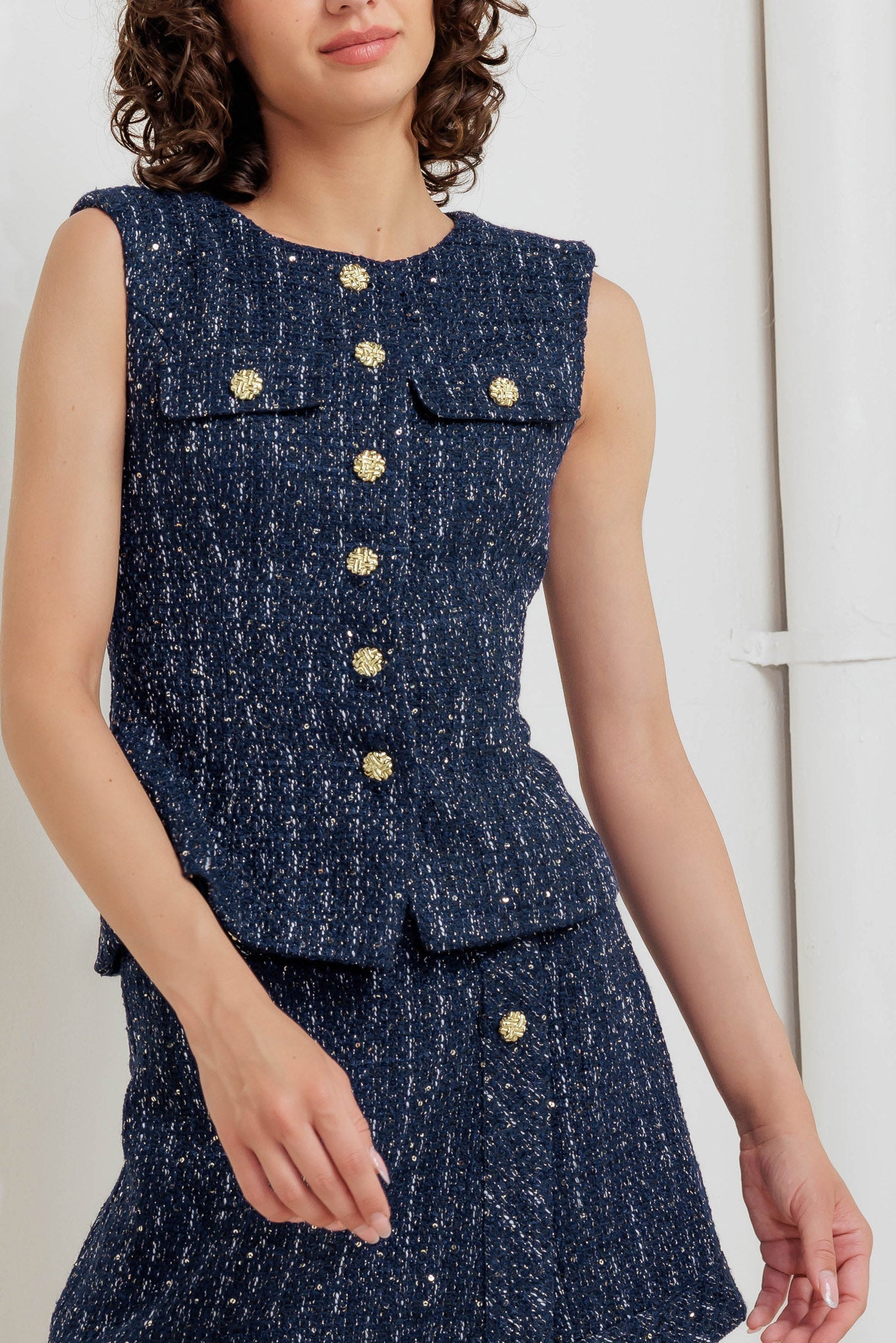 Parisian Navy Woven Tweed Vest