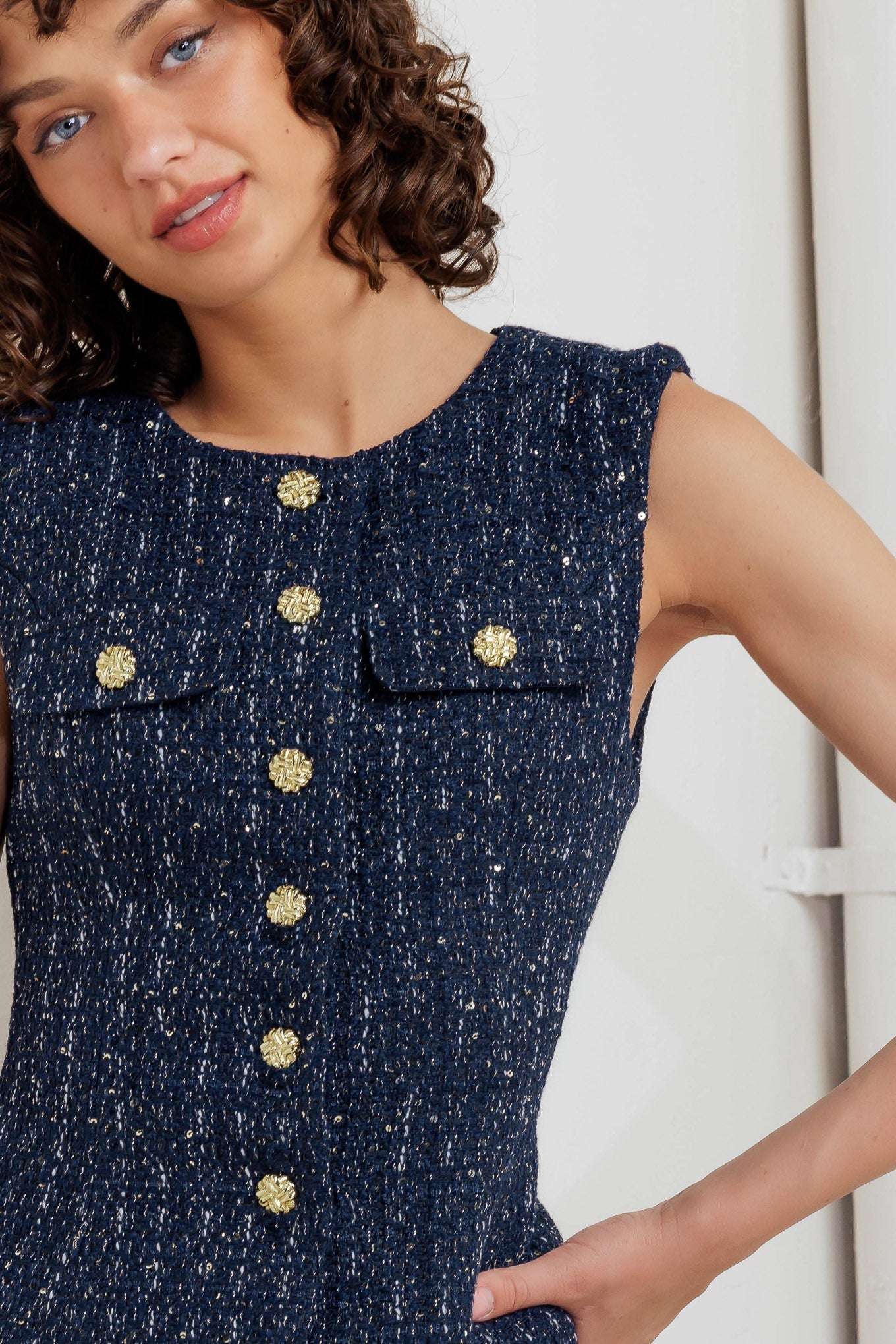 Parisian Navy Woven Tweed Vest