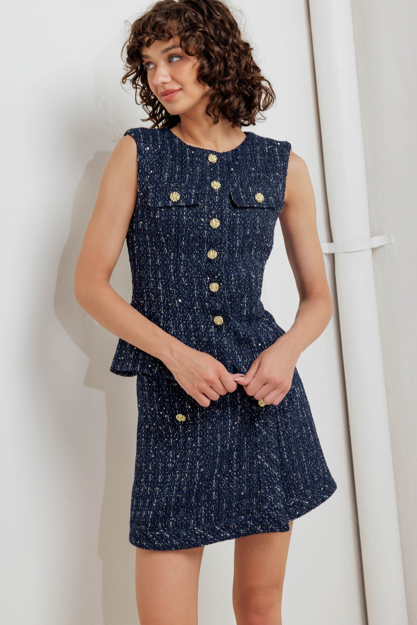 Parisian Navy Woven Tweed Vest