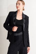 Shadow Glam Woven Lace Blazer | Black