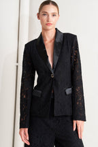Shadow Glam Woven Lace Blazer | Black