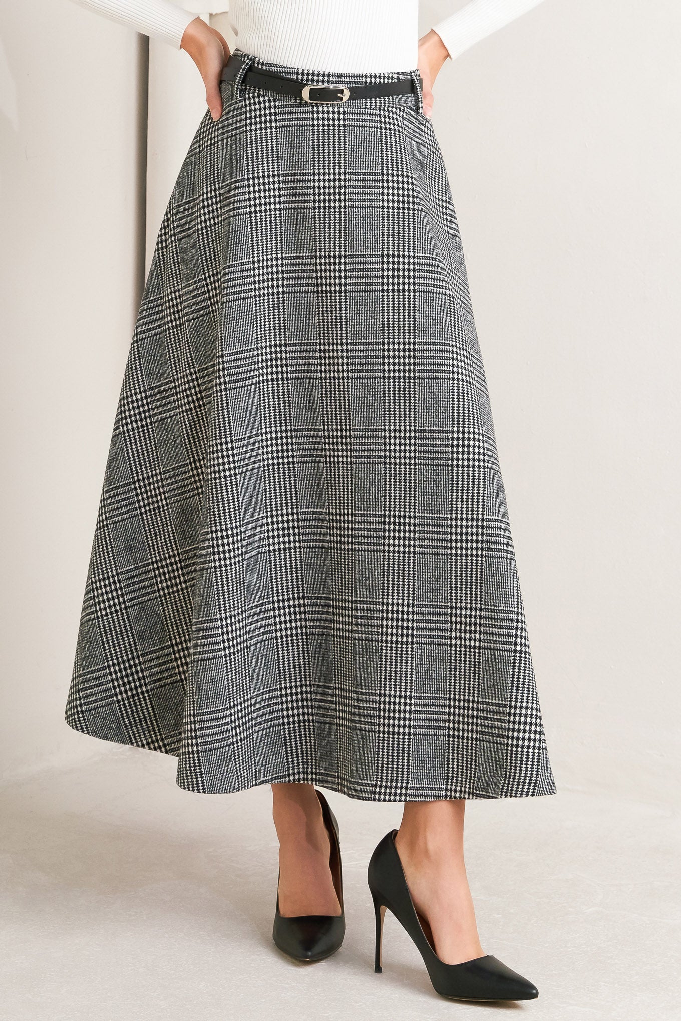 City Checkline Woolen Woven Skirt