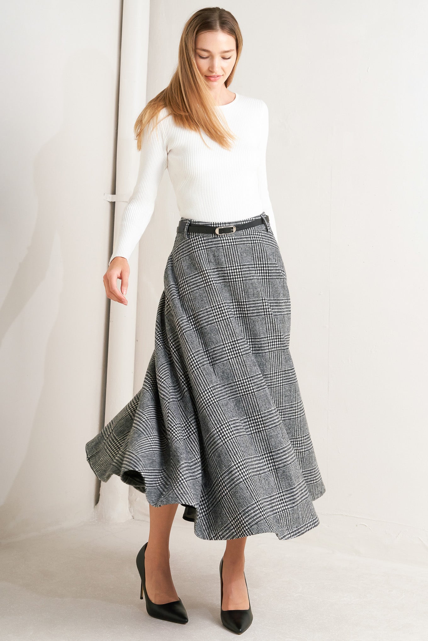 City Checkline Woolen Woven Skirt
