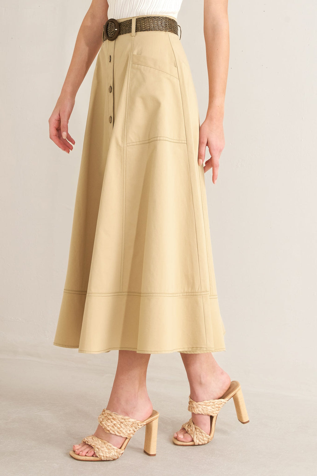 Sand Breeze Woven Midi Skirt