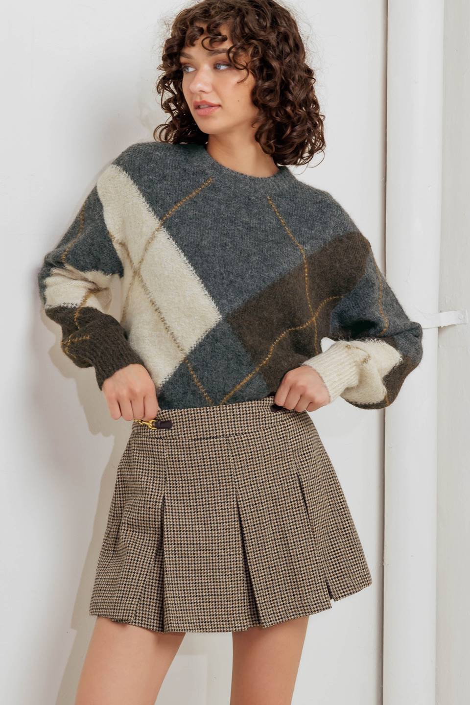 Check Attitude Woven Woolen Skort