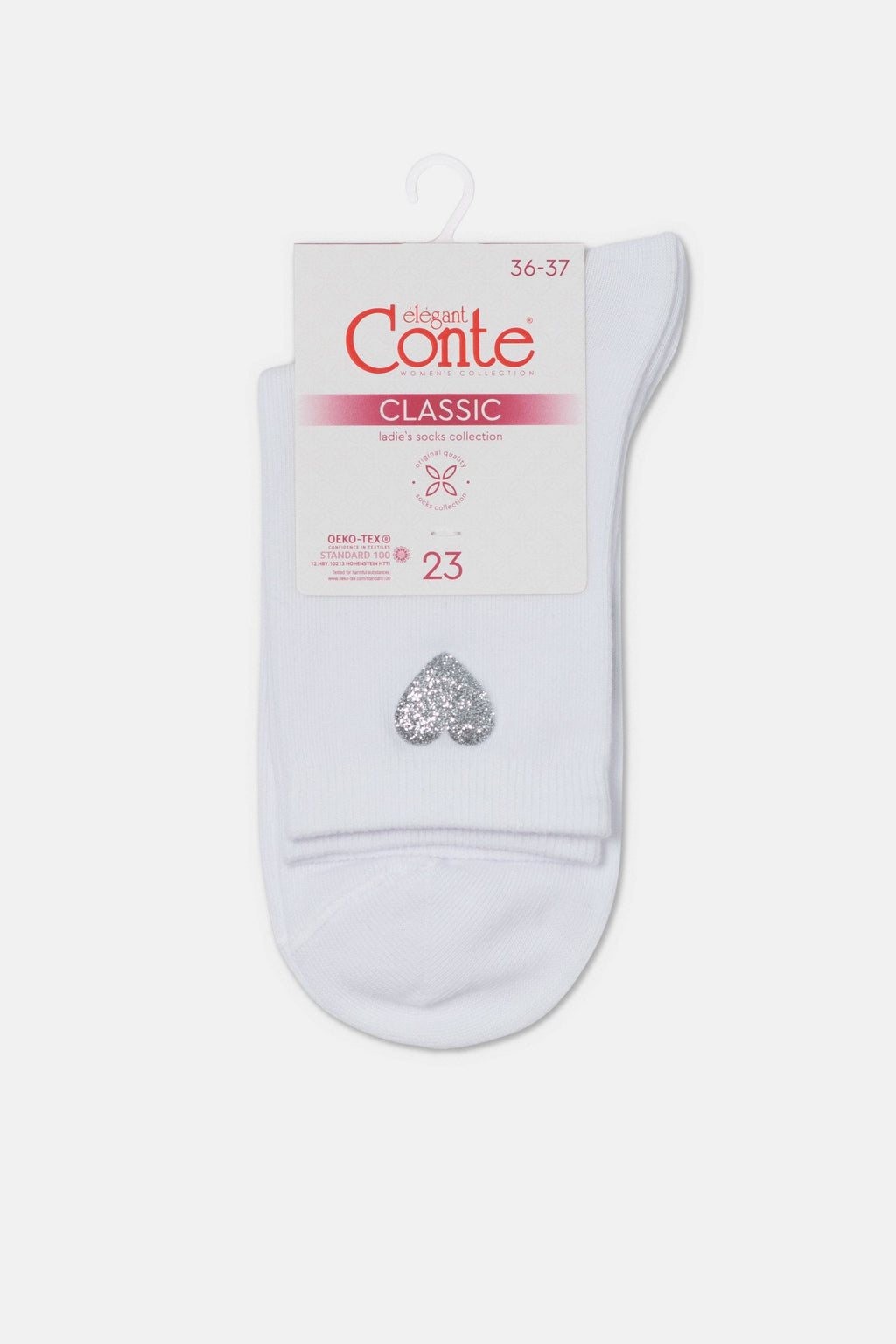 Cotton Socks Conte Classic 427 Shimmering Heart Pattern