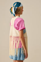 Faux Leather Vest with Patchwork and Fringe Detail