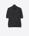 Fine Knit Sweater in Black with a High Neck and Elbow-Length Sleeves