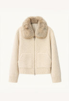Firelady Fur Women's Merino Shearling Coat | Layered Patch-Dyed Raccoon Fur Collar “Hokkaido Melody”
