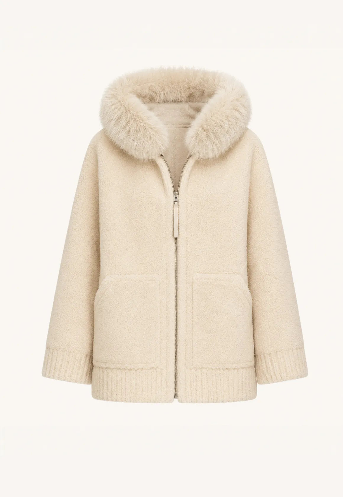 Firelady Fur Women's Merino Shearling Coat | Layered Patch-Dyed Raccoon Fur Collar “Hokkaido Melody”