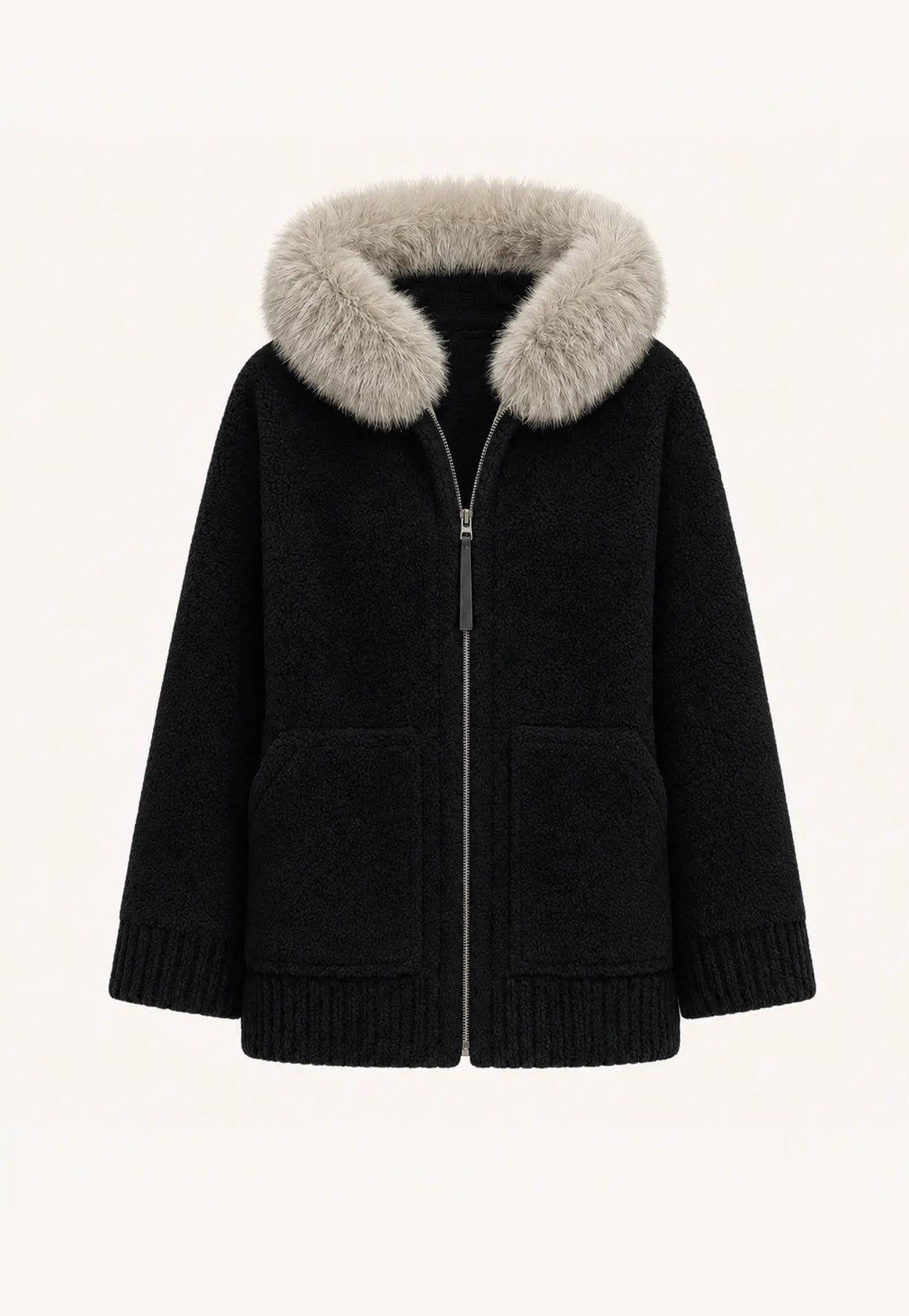 Firelady Fur Women's Merino Shearling Coat | Layered Patch-Dyed Raccoon Fur Collar “Hokkaido Melody”