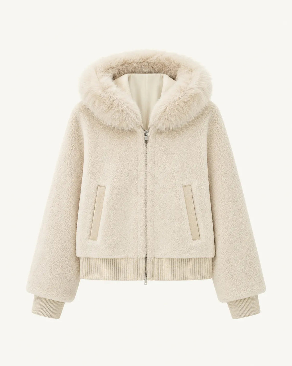 Firelady Fur Women's Merino Shearling Coat | Layered Patch-Dyed Raccoon Fur Collar “Hokkaido Melody”