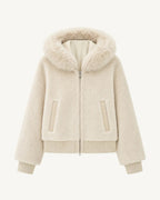 Firelady Fur Women's Merino Shearling Coat | Layered Patch-Dyed Raccoon Fur Collar “Hokkaido Melody”