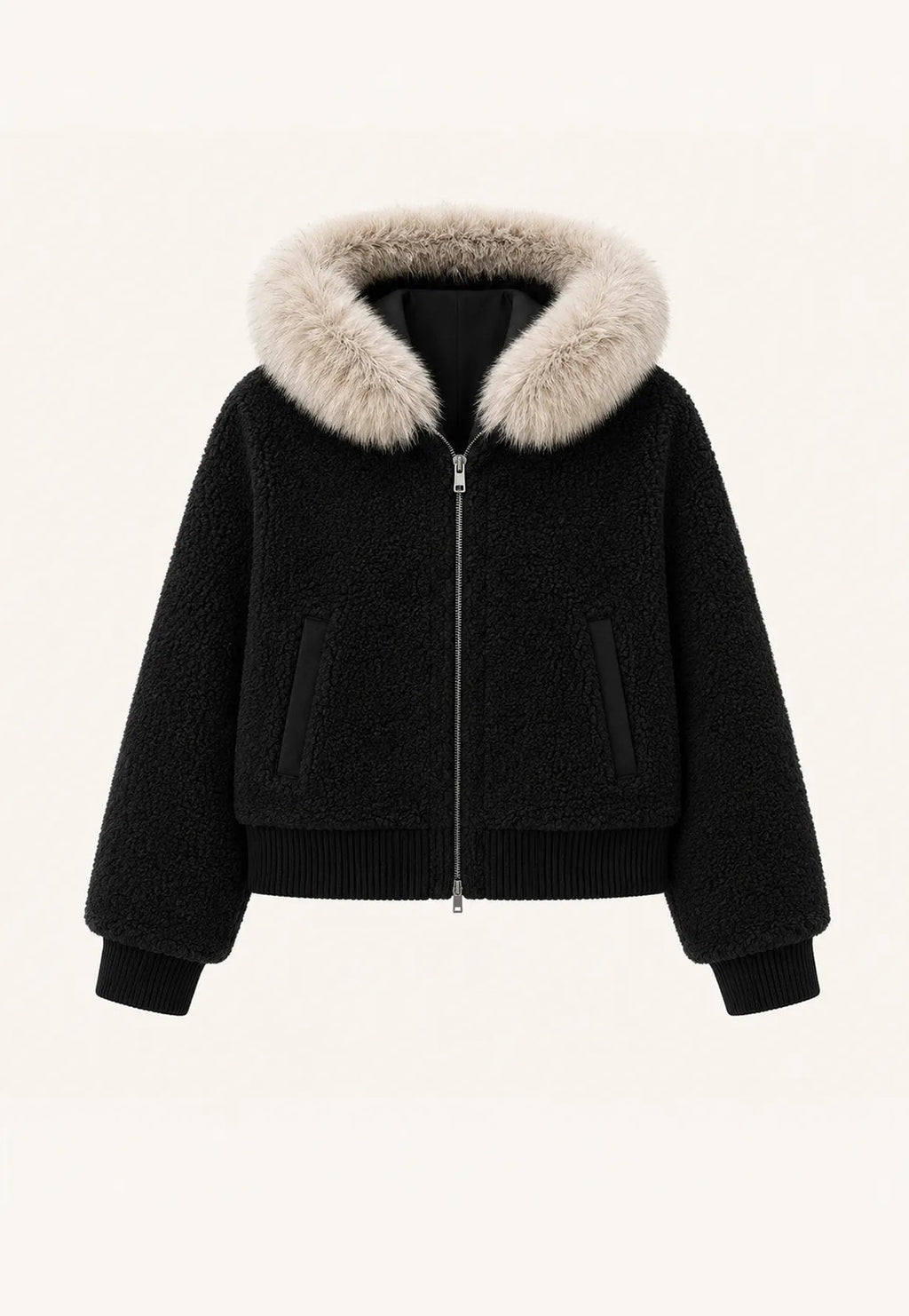Firelady Fur Women's Merino Shearling Coat | Layered Patch-Dyed Raccoon Fur Collar “Hokkaido Melody”